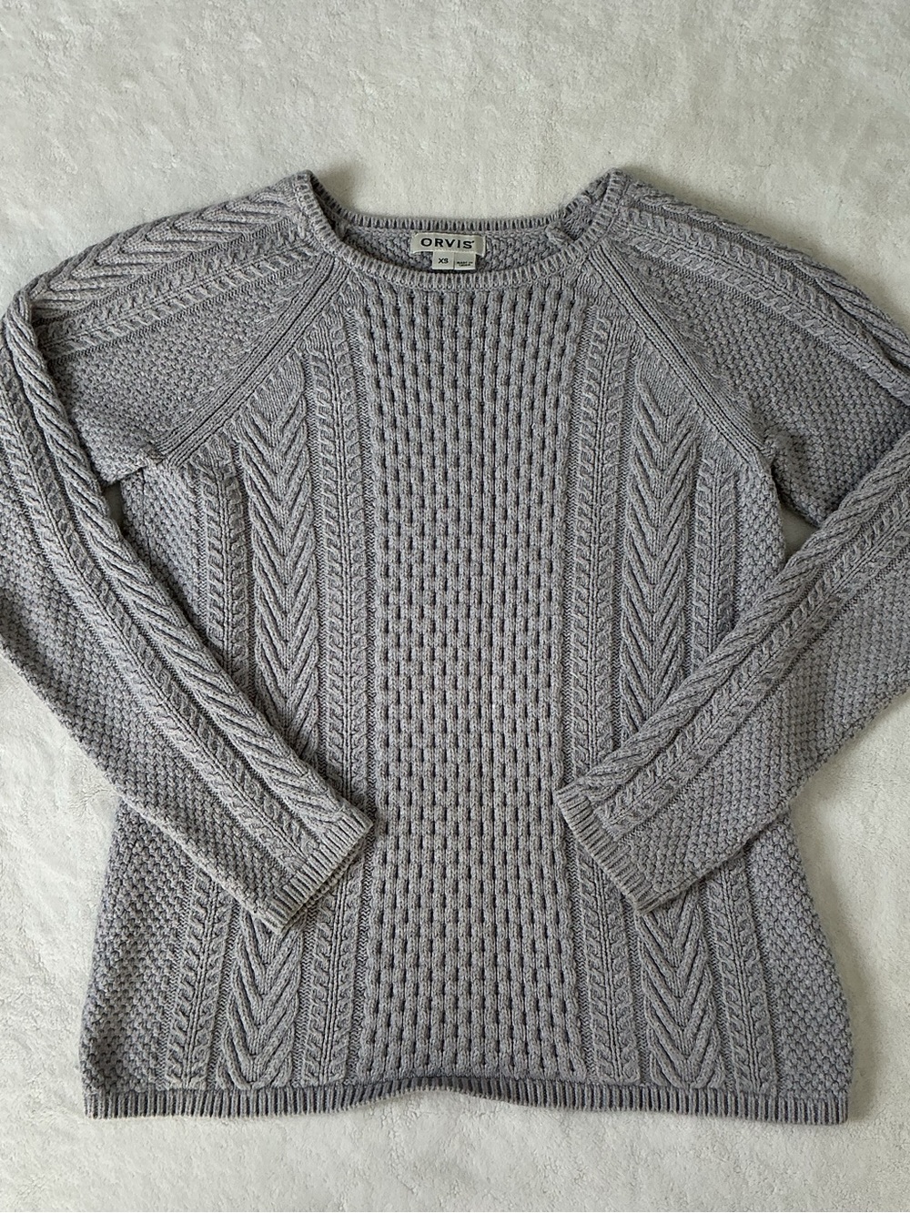 Orvis Light Gray Cable Crewneck Sweater
